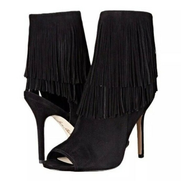Sam Edelman Arizona fringe Booties peep toe black womens size 8 - Picture 1 of 16